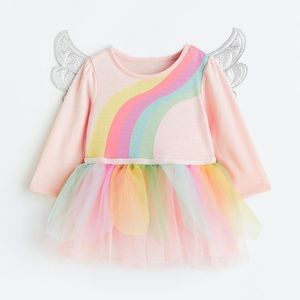 H&M Baby Kids Rainbow Pink Tulle Dress Birthday Party Costume Wings 9-12M